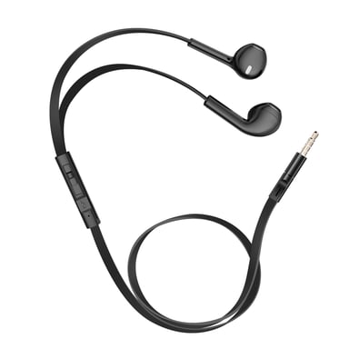 Écouteurs Jack 3.5mm Intra-auriculaires Microphone Câble Plat Silicone Noir