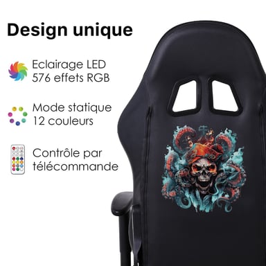 Fauteuil gaming Amstrad ELITE-LED-KRAKEN - Noir et gris - Eclairage LED 576 effets - Télécommande - Accoudoir 2D