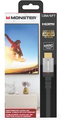 Câble HDMI Monster 1.80M - Résolution 8K - Dolby Vision - 48 GBPS - Vitesse Éclair - Homologué UL et CL3