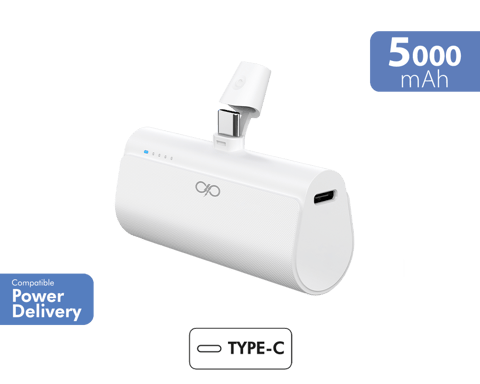 Powerbank 5000 mAh PD 20W con connettore USB-C integrato e indicatori LED