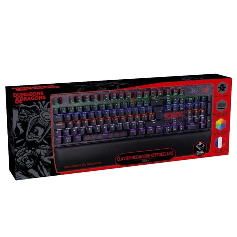 Konix Clavier mécanique Dungeons & Dragons RGB AZERTY 20 modes anti-ghosting Win Lock avec repose-poignets Gris - vue 3