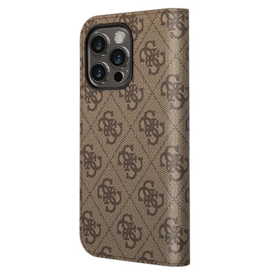 Guess Funda Folio para iPhone 14 Pro Printed 4G Trendy Marrón