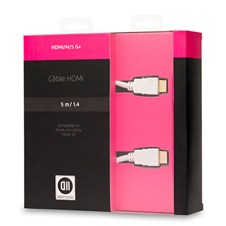 D2 Diffusion Câble Hdmi Mâle/mâle Blanc 5m