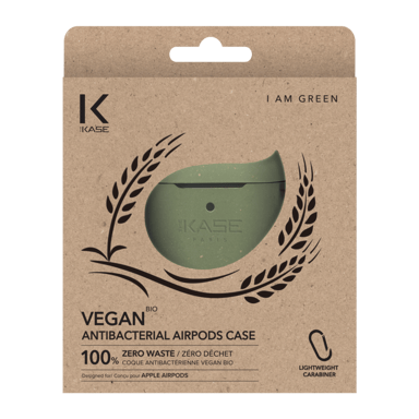 Casco antibacteriano vegano orgánico 100% cero residuos para los AirPods de Apple, verde oliva