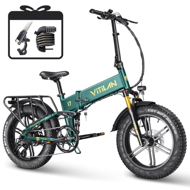Bicicletta elettrica VITILAN i7 Pro 3.0 per adulti 750W 48V 20Ah Batteria rimovibile, Bicicletta elettrica pieghevole con sospensione completa con freno idraulico, Shimano 8 velocità, Verde