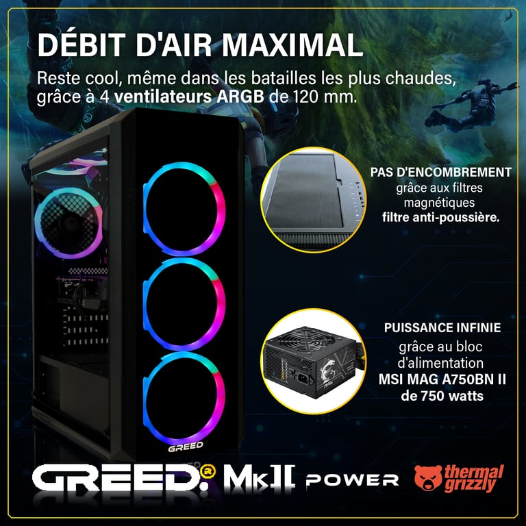 GREED MK2 Power Gaming PC / Ordinateur Intel Core i7 Nvidia Geforce RTX 5060 Ti RAM DDR4 SSD PC Gamer avec WiFi + Windows 11 Pro Neuf - vue 4