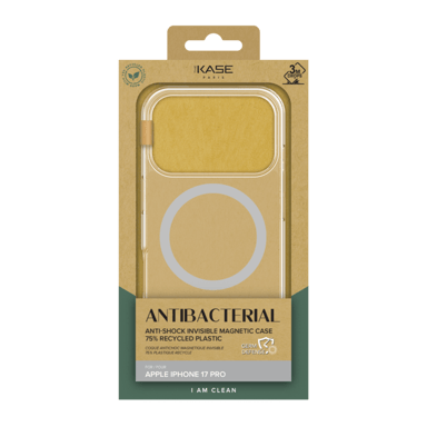 Coque antibactérienne antichoc magnétique invisible Fabriqué Avec du 75% Plastique Recyclé pour Apple iPhone 17 Pro, Transparente