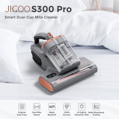 JIGOO S300 Pro Nettoyeur Intelligent à Acariens Double Récipient avec Capteur d'Acariens