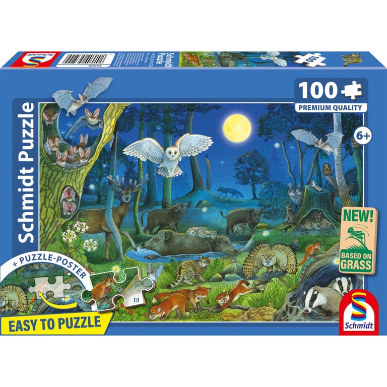 Puzzle 100 pièces SCHMIDT SPIELE Forêt nocturne carton 1 9 mm affiche incluse 36 1x24 3 cm dès tons bleus Neuf