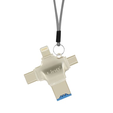 Lecteur Carte Micro-SD OTG avec Prise USB-C, Micro-USB, Lightning, USB Beige