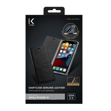 Diarycase 2.0 Guscio in vera pelle con supporto magnetico per Apple iPhone 13, nero notte