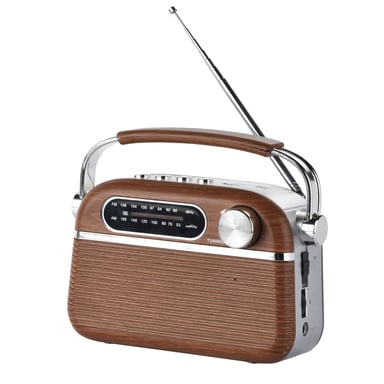 HALTERREGO Vintage Wide Wave Radio Wood look, AM/FM/SW, lector de tarjetas USB/ Micro SD, enchufe de red o batería (no incluida)