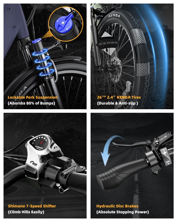 Vélo électrique urbain Vitilan L5 26 Capteur de couple Ebikes avec assistance au pédalage vélo électrique à enjambement avec batterie 48V15AH Neuf - vue 3