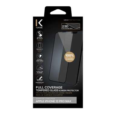 Protezione dello schermo in vetro temperato (100% di copertura della superficie) per Apple iPhone 13 Pro Max, nero