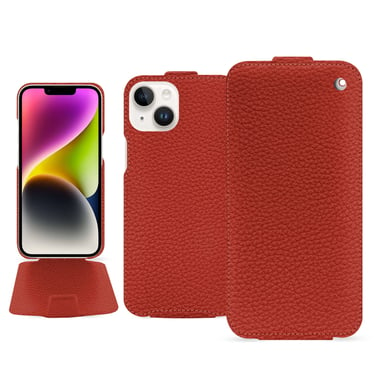Housse cuir Apple iPhone 15 Plus - Rabat vertical - Orange - Cuir grainé