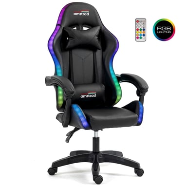 Amstrad AMS-LED-DARKSIDE Fauteuil / Chaise de bureau Gamer noir avec éclairage LED 366 effets - Télécommande