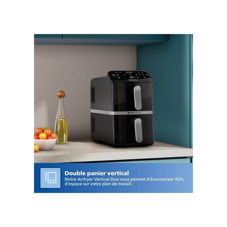 Friteuse sans huile PHILIPS Airfryer Série 4000 Vertical Duo NA46100 Capacité 10 Double cuve - vue 6