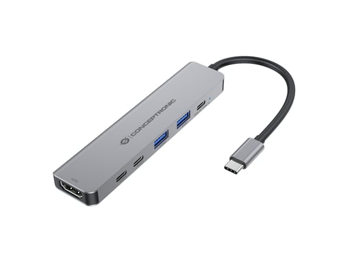 Conceptronic DONN33G base para portátil y replicador de puertos Alámbrico USB 3.2 Gen 1 (3.1 Gen 1) Type-C Plata
