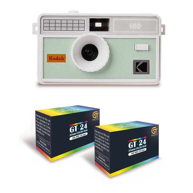 KODAK i60 Appareil Photo Réutilisable 35mm Style Rétro Sans Mise au Point Flash Intégré Pop up et bourgeon + 2 Pellicules Couleur 24 Expositions Neuf - vue 2