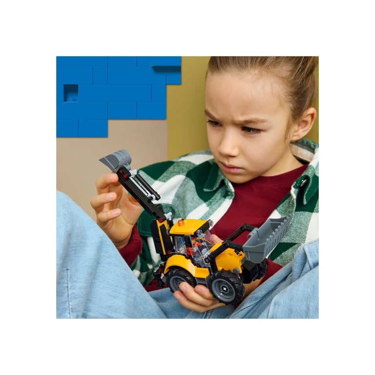 Véhicule de construction LEGO City 60480 Rétrocaveuse jaune avec 2 minifigures Seau avant et bras arrière - Neuf