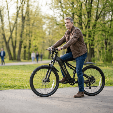 Bicicletta elettrica VITILAN M5 con sospensioni complete, batteria 48V 15Ah, cambio Shimano a 9 velocità - nera