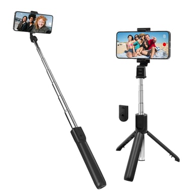 Perche à selfie avec Trépied Extensible et Télécommande Bluetooth Noir