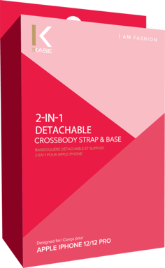 Bandouliére détachable et support 2-en-1 pour Apple iPhone 12/12 Pro, Rouge Ardent