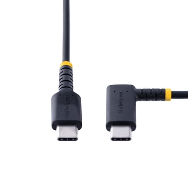 StarTech.com Cable 30cm USB C Acodado - en Ángulo Recto - PD 60W - 3A - Cable USB-C de Carga Rápida - de Alta Resistencia - USB 2.0 Tipo C - Fibra de