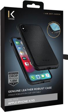 Resistente funda de piel auténtica para Apple iPhone X/XS, negro azabache