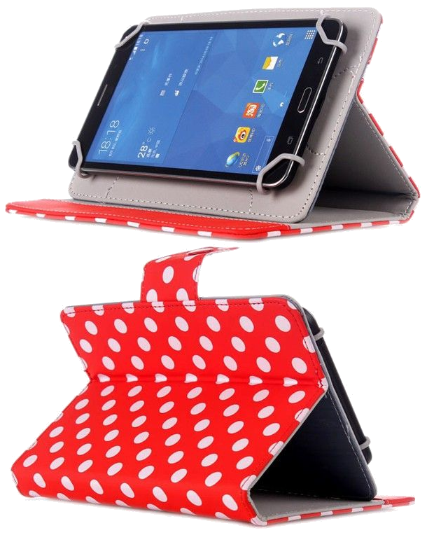 Housse Universelle Tablette Tactile 7 Pouces Rouge À Pois Blancs Rabat Pression Faux Cuir YONIS