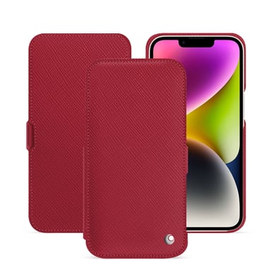 Housse cuir Apple iPhone 15 Plus - Rabat horizontal - Rouge - Cuir saffiano