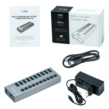 Hub USB 3.0 - I-TEC - Power con 10 puertos USB 3.0 y adaptador de corriente de 48W