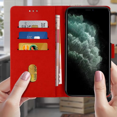 Étui pour iPhone 11 Pro Max Housse Intégrale Porte-carte Fonction Support Rouge