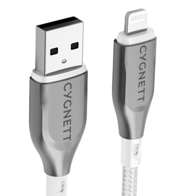 CYGNETT Cable Lightning a USB-A 2,4A 12W blindado de carga y sincronización serie 2m Blanco