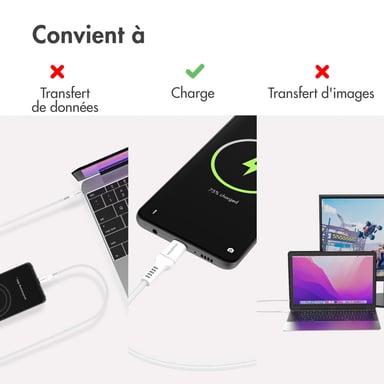 imoshion ?Câble Lightning vers USB - Non MFi - Textile tressé - 0,5 mètre - Blanc