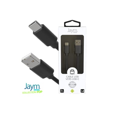 Câble iPhone / Galaxy / Google - USB vers Type-C 3A - 1,5 mètres - Collection POP - Noir