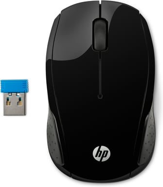 Ratón inalámbrico HP 200 Negro, 1er precio, Forma curvada, Resolución del sensor 1000 dpi, 2 pilas AAA X6W31AA