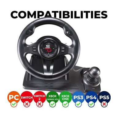 Subsonic SA5596-NG accessoire de jeux vidéo Noir USB Volant + pédales PC, PlayStation 4, Xbox One, Xbox Series X