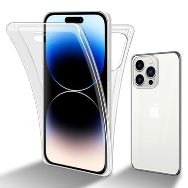Coque pour Apple iPhone 14 PRO en TRANSPARENT 360° Full Body Housse de protection Étui Protection frontale et dorsale, protection intégrale avec protection d'écran