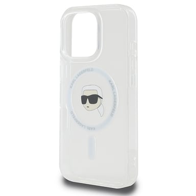 Étui Karl Lagerfeld pour iPhone 16 Pro Max 6.9'' blanc étui rigide IML Metal Karl Head MagSafe