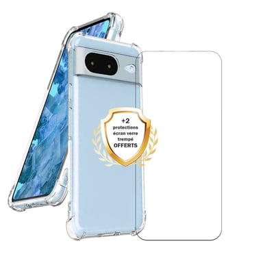 EVETANE Shell Google Pixel 8 Shockproof Silicona Esquinas Reforzadas + 2 Paneles de Vidrio Templado Protección de Pantalla