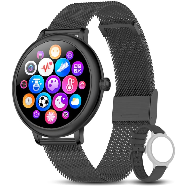 Montre Connectée Femme Noire, Smartwatch Sport Etanche , Moniteur de  Fréquence Cardiaque, Podomètre Calorie, Multifonctions ,Montre de Fitness  avec 1 bracelet Noir offert . - Evetane