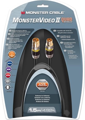 Câble d'Antenne Coaxial Monster 1.5 mètres- pour Téléviseurs 100 Hz - Quadruple Blindage en Feuilles Métalliques et Tresse de Cuivre