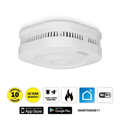 Alecto SMARTSMOKE11 Detector de Humo Inteligente con Wi-Fi y Alarma Blanco