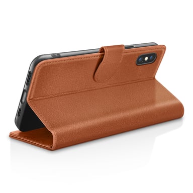 Zanaé Funda tipo cartera para iPhone X / XS con función de soporte y lengüeta magnética Marrón