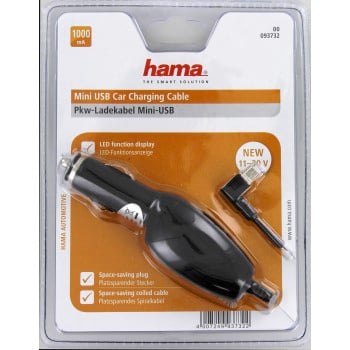 Cargador de mechero con conector mini USB acodado, 1A