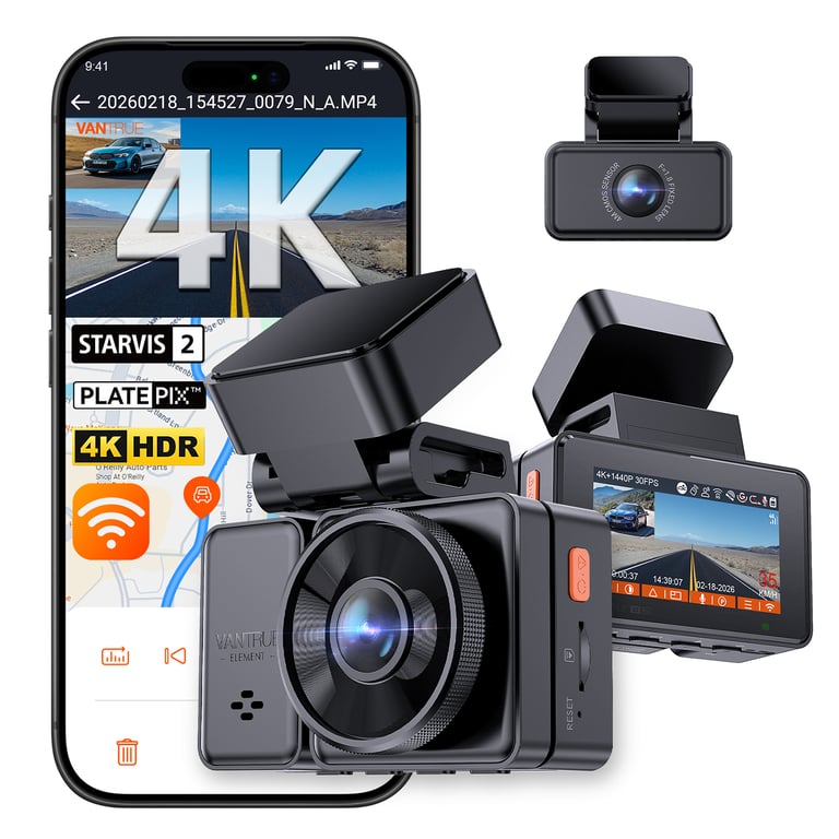E2 Pro Dash Cam avant et arrière, caméra arrière améliorée 2,5K, caméra de tableau de bord 4K+2,5K pour voitures,WiFi, GPS, vision nocturne, mode stationnement 24H,IPS 2,45 , prise en charge 1TB - Neuf