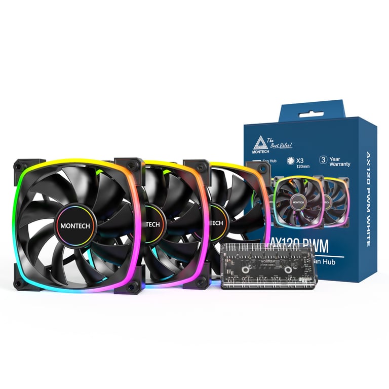 Montech Modèle du produit : Lot de 3 Ventilateurs de boitier AX120 RGB 12cm Neuf