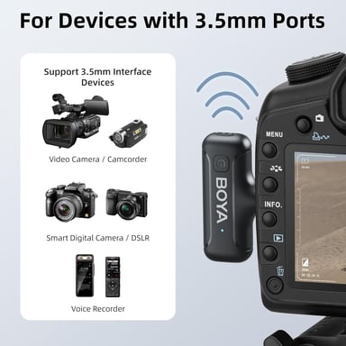 Microfono lavalier wireless BOYA BY-WM3T-M2 con connessione TRS da 3,5 mm per fotocamere DSLR e videocamere