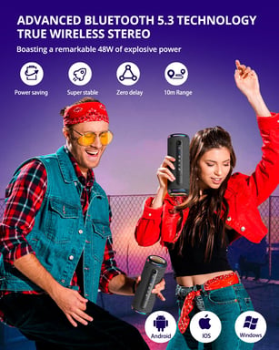Tronsmart T7 Lite Altavoz Bluetooth 5.3, 30W Altavoz Potente Portátil con Luz LED de Color, Impermeable IPX7, Sonido Estéreo, Control de la App, Apoya TF, SD, para Fiestas, Exterior